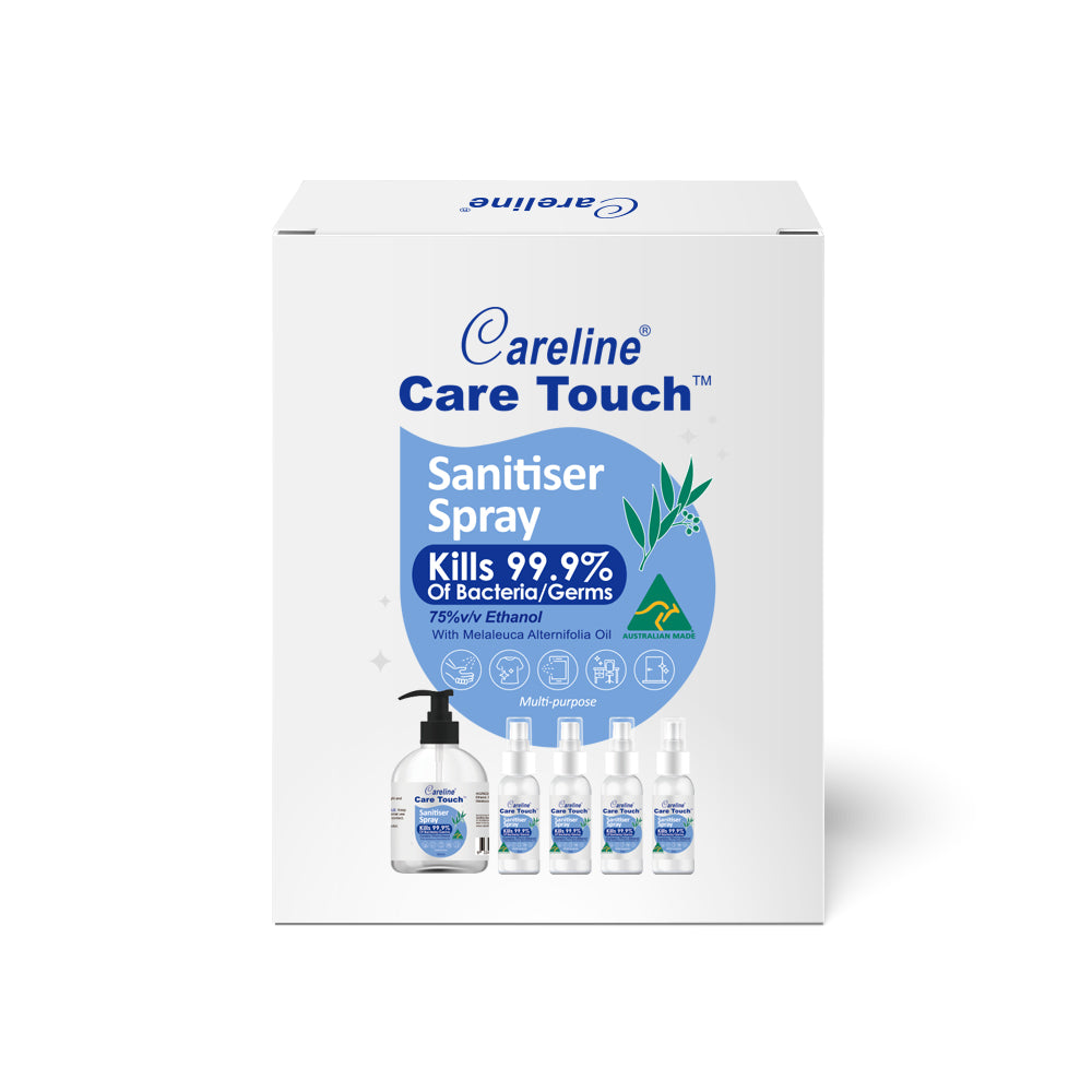 Careline Care Touch Sanitiser Spray Travel Size Pack: Sanitiser Spray 4x30ml, 1 x 500ml Sanitiser Spray Refill
